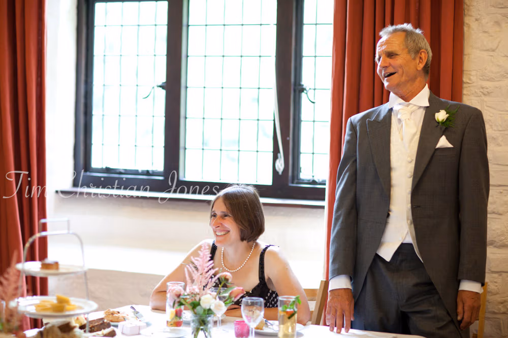 Father of the bride speaking warmly during his wedding speech