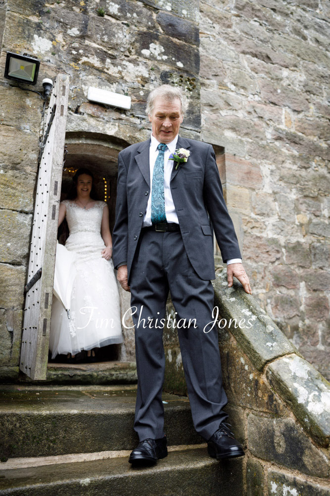 Yorkshire Wedding Romance at The Priest’s House – Jane & Callum 6 006 father of the bride walking down steps jc