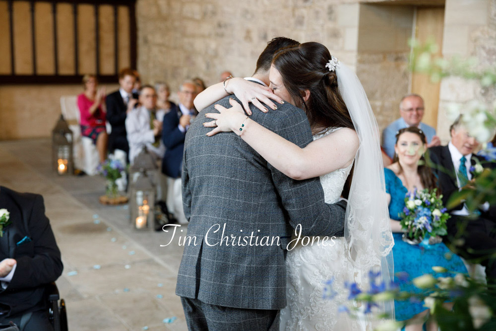 Yorkshire Wedding Romance at The Priest’s House – Jane & Callum 17 017 bride groom embrace wedding ceremony jc