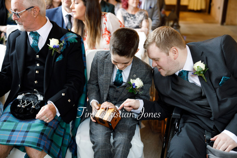 Yorkshire Wedding Romance at The Priest’s House – Jane & Callum 20 020 pageboy with wedding rings box bestman smiling jc