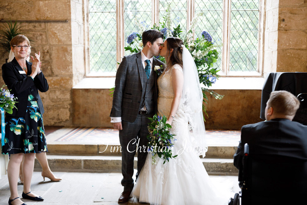 Yorkshire Wedding Romance at The Priest’s House – Jane & Callum 29 029 couple kiss before aisle exit priests house jc