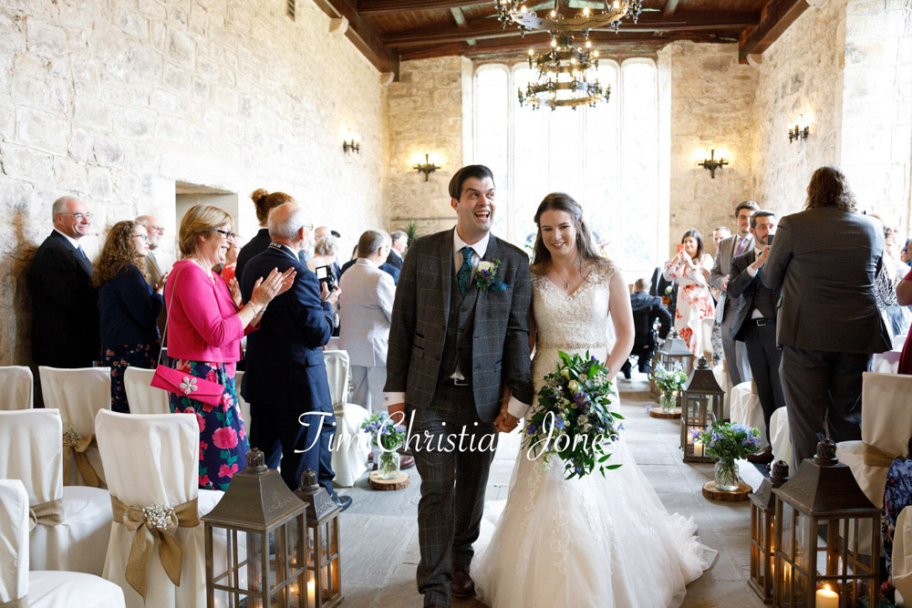 Yorkshire Wedding Romance at The Priest’s House – Jane & Callum 31 031 groom cheers couple exit wedding ceremony jc