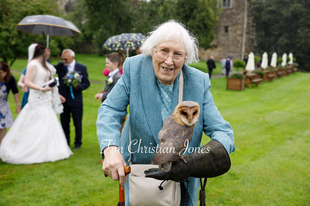 Yorkshire Wedding Romance at The Priest’s House – Jane & Callum 43 043 bride grandmother holding owl smiling jc
