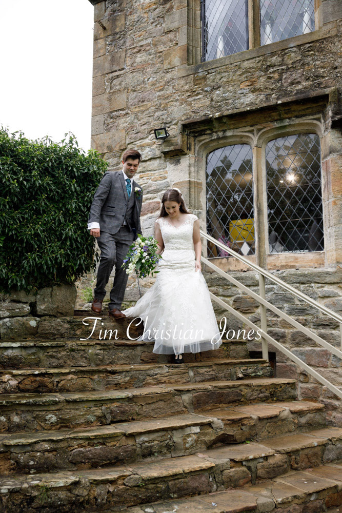 Yorkshire Wedding Romance at The Priest’s House – Jane & Callum 69 069 newlyweds walking stone steps wedding day jc