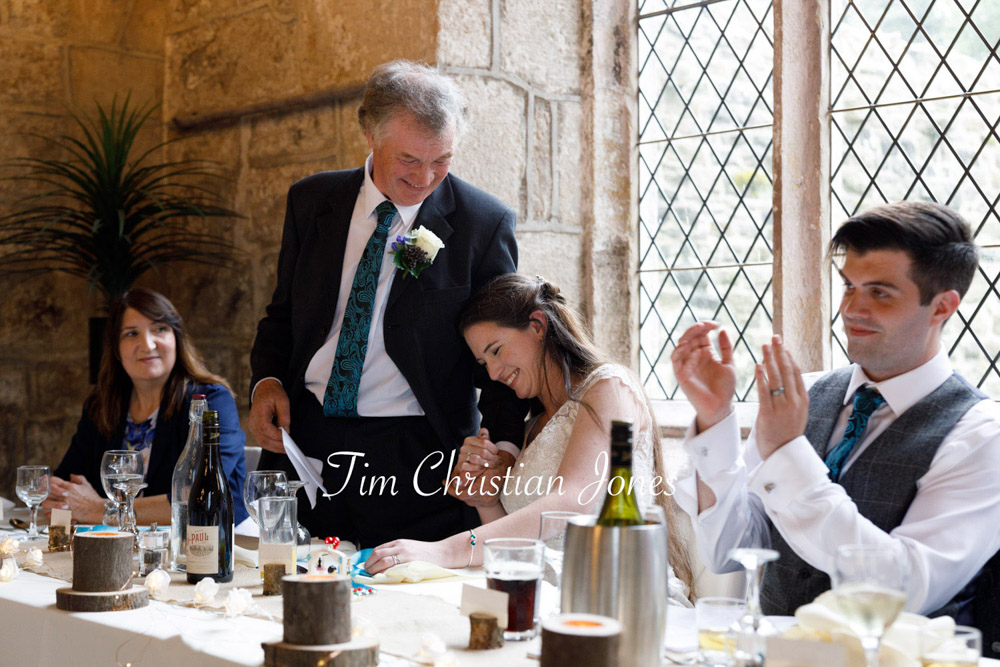 Yorkshire Wedding Romance at The Priest’s House – Jane & Callum 84 084 bride leaning into father during speech jc