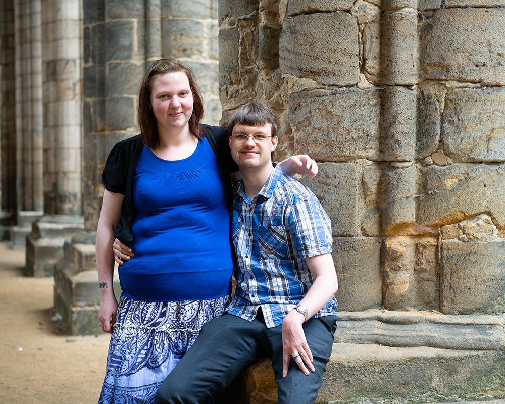 Personality-Filled Engagement Photography – Leeds & Yorkshire 19 09 leeds engagement kirkstall abbey rachel robert columns